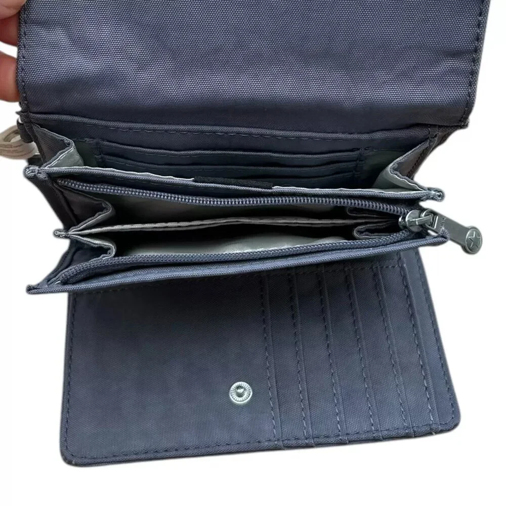 Kipling Pixi Nylon Bifold Wallet Snap Closure Card Slots Zip Pocket Perri Blue‎
